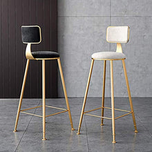 GYPPG Velvet Backrest Iron Bar Stool Home Kitchen High Chair,Breakfast Cafe Makeup,Round Soft Cushion,Anti-Slip Gold Legs,Footrest,65cm,75cm