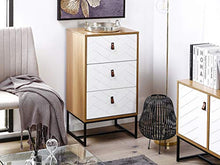 Beliani Cassettiera Legno Chiaro Gambe in Metallo Bianco Portaoggetti 91 x 49 cm