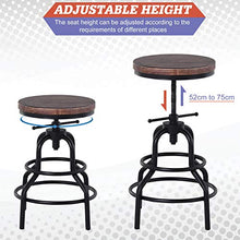 homcom Sgabello Stile Industriale in Legno di Pino e Metallo, Altezza Regolabile, Cucina/Bar/Ristorante, 40x40x52-68cm