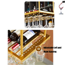 RUXMY Armadietto del Vino Organizza Cucina Portabottiglie Dorato Multifunzione ， Porta calici sospeso Altezza Regolabile ， Porta Vino Capovolto Applicazione Decorativa/Cantine Commerciali Club
