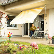Relaxdays Tenda da Sole, Protezione per Il Balcone, Regolabile, Senza Forare, a Manovella, Larga 150 cm, a Righe Gialle, Bianco, 150 x 120 cm