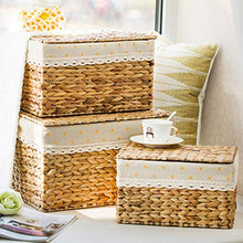 ZRZJBX Contenitore con Coperchio Extra Large in Seagrass，Cassa in Vimini Foderata，Scatole Portaoggetti in Erba Marina，Scatola di Immagazzinaggio in Rattan,A-M