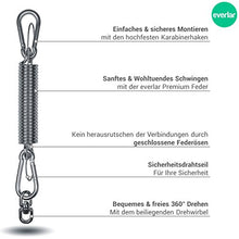 everlar® Sospensione a Molla per Sedia a Dondolo I EU Made I Girevole + Fune di sicura + 2 moschettoni I Sicura Oscillazione e Giro della Sedia a Dondolo, Sacco da punzonatura, Altalena Amore I 100kg