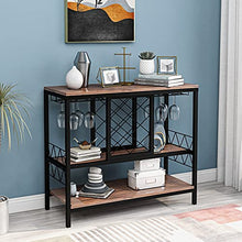 Plcnn - Tavolo da consolle industriale a 3 ripiani con portabicchieri in vetro, 100 x 40 x 86 cm, multifunzione, con diamante per vino, stile vintage, per cucina, bar, cantina
