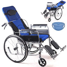 Sedia A Rotelle per Anziani in Acciaio al Carbonio Addensato con WC, può Essere Piatta A 180 °, Sedia A Rotelle per Disabili Semovente Pieghevole, Sedia da Viaggio Portatile con Freni A Mano Anterior