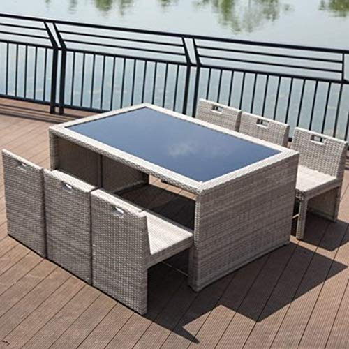 N/Z Attrezzatura Quotidiana Set di mobili per Portico da Patio 7 Pezzi Fodera per Sedia in Vimini Balcone Cortile Combinazione di Tavolo e Sedia per Esterni Terrazza Esterna Mobili in Rattan creativi