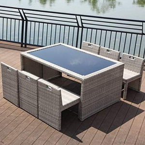 N/Z Attrezzatura Quotidiana Set di mobili per Portico da Patio 7 Pezzi Fodera per Sedia in Vimini Balcone Cortile Combinazione di Tavolo e Sedia per Esterni Terrazza Esterna Mobili in Rattan creativi