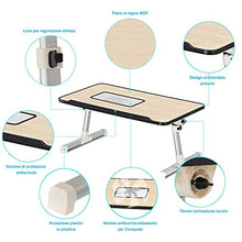 BAKAJI Tavolino Vassoio da Letto Divano Supporto per Notebook PC Laptop Tablet con Ventola USB Struttura Alluminio Piano in Legno Pieghevole Altezza e Inclinazione Regolabile (60 x 30 x 27 cm)