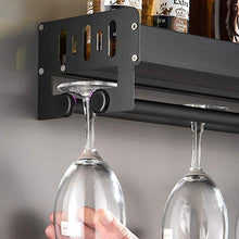 GCE Portabicchieri da Vino a Parete Porta calici in Alluminio espositore per portabottiglie da Vino con Organizer da Cucina Nero (Lunghezza 12/16/20/24/32 Pollici)