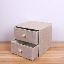 Aimili - Set di cassettiera, in tessuto di lino, cassetto per cosmetici, con manico in legno, 2 strati, 22 x 22 x 21 cm, colore: grigio