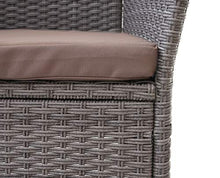 Mendler Divano Sofa per l'esterno Doppia Seduta con portavivande HWC-E24 polyrattan Grigio con Cuscini Avorio