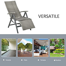 Outsunny Sedia Sdraio da Giardino Pieghevole Reclinabile in Rattan PE con Braccioli e Poggiapiedi, 59x68x107cm Grigio