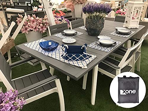 XONE Keter Set Harmony in Resina Tavolo (160/240x100xh74cm) e 6 poltrone Stampo Legno + Copertura Contro intemperie