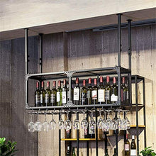Scaffale Da Parete Retro Balck Metallo Griglia Di Ferro A Soffitto Portaoggetti Portabottiglie Portabottiglie Da Vino E Porta Bicchieri Applicazione Decorazione Da Parete, 60-100 Cm (Dimensioni: 100