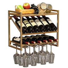 YWYW Portabottiglie Vino Metallo Ferro Arte portabottiglie mensola a Muro armadietto per Vino Soggiorno Appeso portabottiglie Inserto in Vetro Porta Bicchieri (Dimensioni: 50 * 30 * 42 cm)