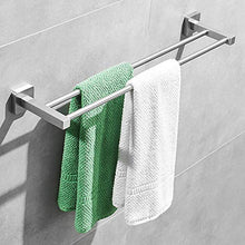 Accessorio per il bagno, asta portasciugamani con doppio portasciugamani, fissato al muro, fondo quadrato, finitura spazzolata in acciaio inossidabile antiruggine SUS 304, argento, lunga 50 cm
