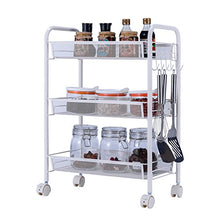FLM Carrello di Servizio - 3 Ripiani Multifunzione Carrello Trasportabile con Ruote per Cucina e Bagno,Bianco