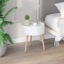 HOMCOM Tavolino da Salotto Moderno in Legno, Tavolino Rotondo con Cassetto, Tavolino da Caffè per Soggiorno e Camera, Bianco