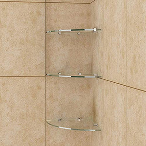 8 mm Vetro e Regolatore di Mensola da Parete [3 pezzi], Scaffale in Vetro Mobiletto ad Angolo per Doccia Pareti/Cabine Vetro Trasparente Scaffale Ripiano Vetro di Sicurezza
