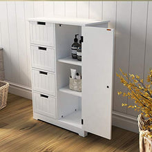 DlandHome 60 x 30 x 83CM Cassettiera Armadietto Armadio con 4 Cassetti + 1 Porta con Ripiano Regolabile, Mobile Bagno Ingresso e Soggiorno in Legno, Bianco,SYSRF6030