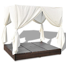 Festnight Lettino Prendisole Letto Matrimoniale Prendisole Reclinabile a Baldacchino con Tende in Polirattan Marrone/Nero da Mare/Picsina/Giardino/Patio per Esterni 197 x 140 x 180 cm