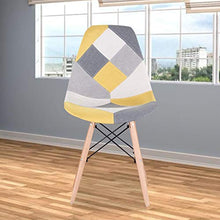 GroBKau - Set di 4 sedie da pranzo moderne in tessuto patchwork con base in legno, ideali per soggiorno, sala da pranzo, caffè, sala d'attesa, ecc.