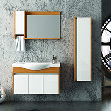 Homemania LGA-990 Set Mobili Logan 100 da Bagno, Bianco, Legno di Teak, in MDF, Ceramica, Specchio, Metallo