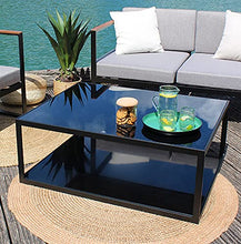 Meubletmoi - Tavolino da giardino alla moda, con struttura in alluminio, grigio antracite e piano in vetro temperato, 39 x 100 x 80 cm, Koda