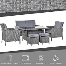 Outsunny Salotto da Giardino Set 6 Pz con Divano e Poltrone da Esterno, Mobili da Giardino in Rattan Grigio