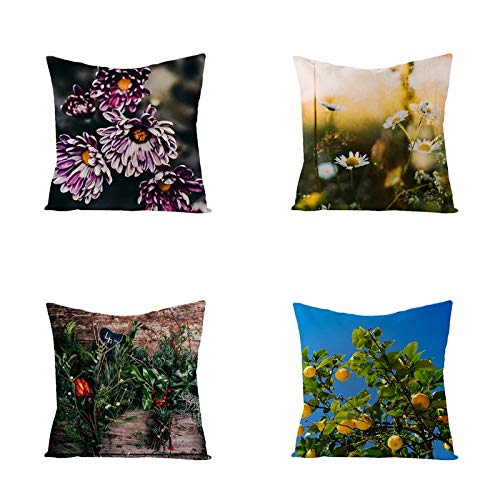 Federe Cuscini Divano 45X45,Fodere Per Cuscini Con Stampa Di Fiori Pastorali Chiari, Fodere Per Cuscini Lombari Per Divano Da Soggiorno Per Ufficio Auto, Decorazioni Per La Casa Set Di 4 Articoli, Cri