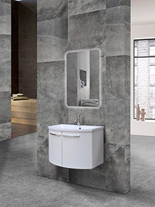 Yellowshop - Mobile Mobiletto Curvo Varie Colorazioni Cm 70 da Bagno Sospeso in Legno A 2 Ante Modello Poker 700 Colore Bianco Completo di Lavabo in Mineralmarmo E Specchiera LED