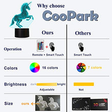 CooPark Lampada da comodino gufo per bambini, gufo 3D Illusion Lampada da tavolo Arredamento camera da letto Interruttore tattile remoto 16 colori che cambiano giocattoli Regali di compleanno