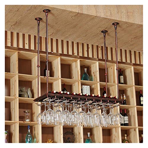 CCFENG Porta Bicchiere di Vino a Testa in Giù in Stile Europeo, Appeso Rack di stoccaggio Bicchiere di Vino del Ferro, Supporto Calice Luce (Color : Brown, Size : 100 * 35cm)