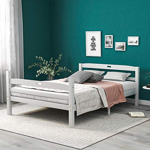 WGYDREAM Letto Struttura Letto Matrimoniale in Legno Massello con Rete A Doghe Base per Rete Solida Bianca per Ampio Spazio di Archiviazione per Adulti, 200x140 Cm