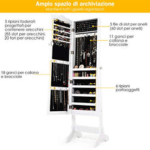 COSTWAY Armadietto Portagioie Specchio per Gioielli, Specchiera da Terra, Figura Intera, 160x45x37cm