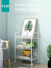 FLM Carrello di Servizio - 3 Ripiani Multifunzione Carrello Trasportabile con Ruote per Cucina e Bagno,Bianco