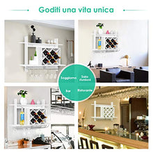 Goplus Portabottiglie da Parete Scaffale in Legno Portabicchieri Bianco 80x58,5x20 cm