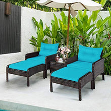 YRRA Furniture in Vimini Set da 5 Pezzi PE in Vimini Rattan all'aperto Tutto Meteo cuscinato divani e ottomana Set Prato Piscina Piscina Balcone Conversazione Set Set Chat (Turchese)-Turchese