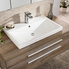 FACKELMANN - Set di mobili da bagno Stanford, 4 pezzi, con mobiletto da appendere e lavabo in ceramica, 110 cm e specchio da bagno a LED