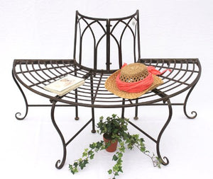 Panca 121071 Panca da Giardino in Metallo 127 cm Panca-Seduta Panca-Suolo Panca Rotonda Marrone