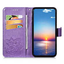 Saceebe Compatibile con Xiaomi 9 SE Custodia pelle Cover a libro Portafoglio Flip Case [Custodia in pelle goffrata con fiori e farfalle con cordino] anteriore e posteriore Bumper Case,viola chiaro