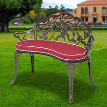 Panca da giardino da esterno in ferro battuto da 40 pollici, panchina doppia terrazza intagliata a rosa, combinazione di sedute per il tempo libero all'aperto con schienale, (con cuscino)