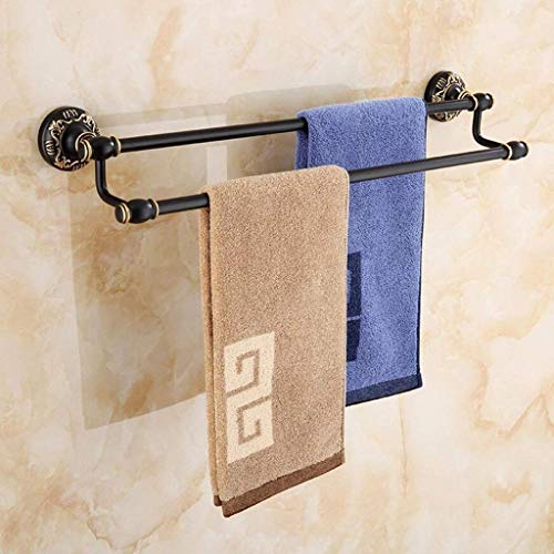 ABWYB Portasciugamani Portasciugamani Portasciugamani Retro a Parete Bagno in Alluminio Nero Intagliato a Doppia Asta Portasciugamani Ciondolo Hardware da Bagno