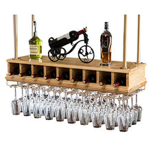 Wine Rack Portabottiglie Appeso portabottiglie da Vino, Laminato in Legno massello Naturale, Recinzione rialzata per Evitare la Caduta, portabicchieri in Ferro battuto Resistenti alla Vernice