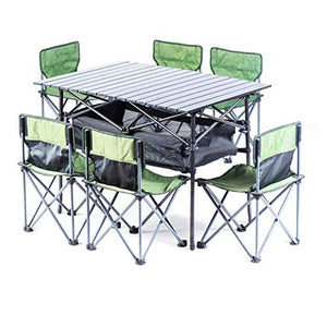 AWJ Tavolo Portatile Tavolo da Picnic Pieghevole Leggero da Campeggio all'aperto Tavolo Pieghevole Portatile Set di sedie in Rete con Borsa per Il Trasporto, 6 sedie + 1 Tavolo