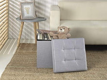 D&D Quality Pouf portaoggetti pieghevole, seduta imbottita, 38 x 38 x 38 cm, esterno rivestito in stile lino, scatola portaoggetti quadrata (grigio chiaro)