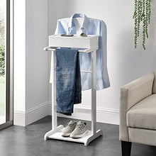 [en.casa] Indossatore da Camera 43,5 x 34,5 x 110 cm - MDF e Legno di Pino, Bianco, con portapantaloni, gruccia e scompartimenti contenitori