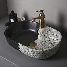FLYFO Arte Bacino Ceramica Lavello da Appoggio Lavandino Bagno Lavabo Affonda Casa Lavandino a Prova di Spruzzi Bagno All'aperto Balcone Piscina 50x35x15 Cm
