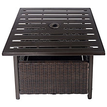 DREAMADE Tavolino in Rattan da Giardino con Foro per Ombrellone, Tavolo di Vimini da Esterno, Tavolino in Resina con Telaio in Acciaio, Marrone Scuro