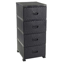 ADGO Armadio con 4 cassetti, in rattan, per camera da letto, armadio, in plastica, 38 x 45 x 90 cm, colore: nero